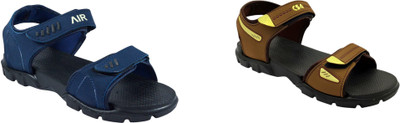 Classica Men Sandals(Blue, Brown , 8)