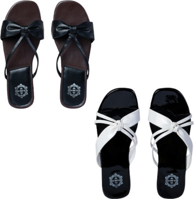 Petal And Pout Women Flats(White, Black , 8)