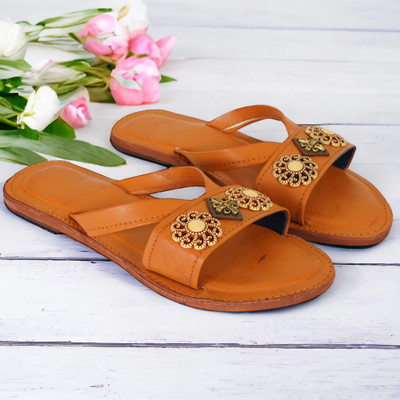 DFR Ethnic Girls Slippers flipflops chappals Women Casual(Brown , 7)