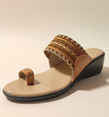 Sarika Foot Fashion Women Wedges(Beige , 8)