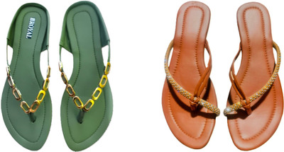 Nicesteps Women Flats(Brown, Green , 7)