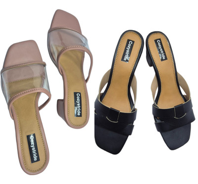 Cozystride Women Heels(Black, Pink , 9)