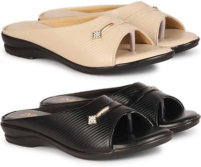 Nekii Traders Women Flats(Black, Beige , 5)