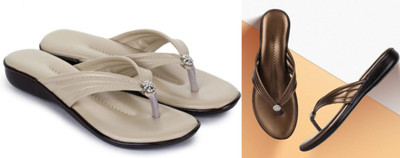 Nekii Traders Women Flats(Brown, Off White , 9)