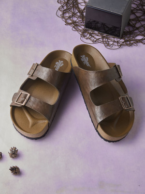 Roadster Stylish Dual Strap Buckle Design Men Flats(Brown , 8)