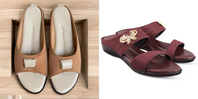 hunyza footwear Women Flats(Brown, White , 8)