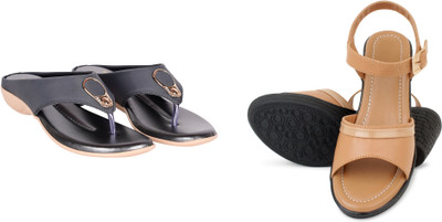 PMS Women Wedges(Beige, Grey , 7)