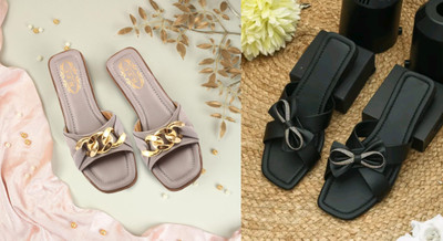 R F C Women Flats(Grey, Black , 5)