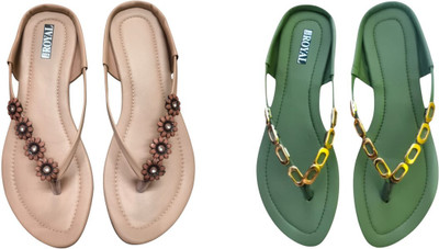 Nicesteps Women Flats(Pink, Green , 9)