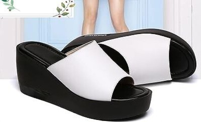 Baespice Women Wedges(White, Black , 7)