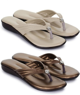 Nekii Traders Women Flats(Brown, Off White , 5)