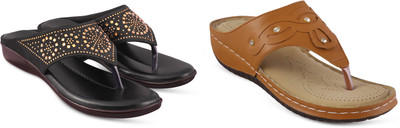 hunyza footwear Women Flats(Black, Brown , 6)