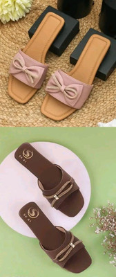 HunarPaon Women Flats(Pink, Brown , 7)