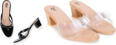 Zaif Women Heels(Black, Beige , 6)