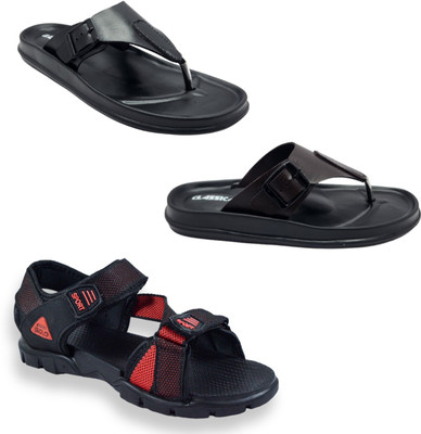 Classica Men Sandals(Black, Brown, Black, Red , 10)