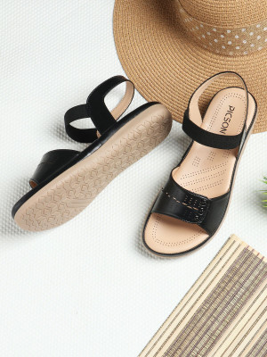Picson Stylish Sandals with Extra Soft Cushioning for All-Day Comfort Women Flats(Black , 6)