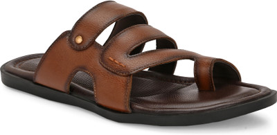 UNDERROUTE Stylish Dual Strap Buckle Design Men Sandals(Tan , 8)