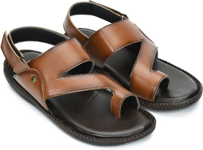 STEPHORN Genuine Leather Toe-Loop Slides With Backstrap & Soft Cushion Sole Men Sandals(Brown , 8)