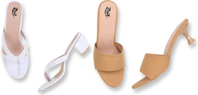 Zaif Women Heels(Beige, White , 5)