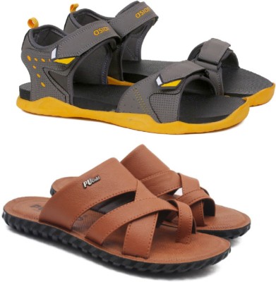 asian Men Sandals(Tan, Grey , 7)