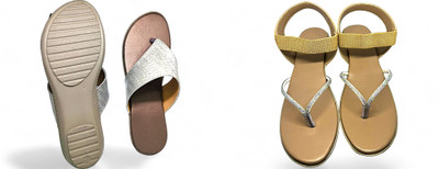 PMS Women Wedges(Grey, Beige , 6)