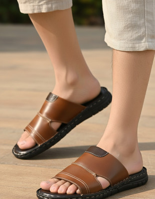 Real Bliss Men Eva Doctor chappal Daily use Leather office Partywear NonSlip Lightweight Men Sandals(Tan , 9)