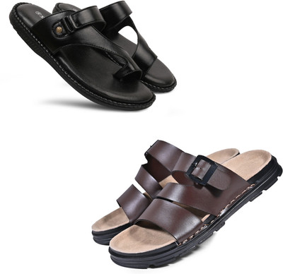Walkivo Men Sandals(Black, Brown , 9)