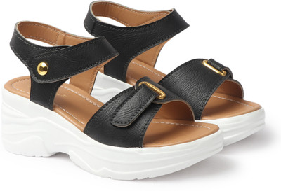 VENDOZ Women Wedges(Black , 5)