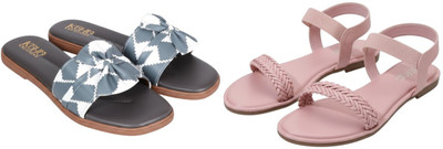 Kuhu Creations Women Flats(Pink, Grey , 5)
