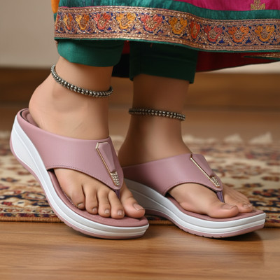 Feetway Women Wedges(Pink , 7)