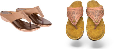 PMS Women Wedges(Brown, Pink , 9)
