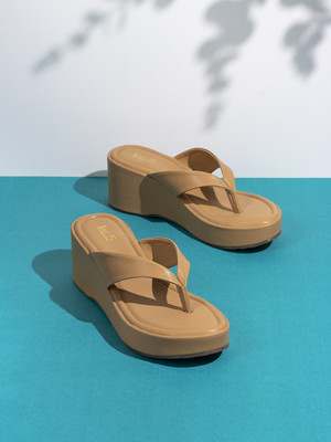 Inc.5 Solid Round Toe Party Wear Wedge Heel Sandals Women Sandals(Beige , 4)