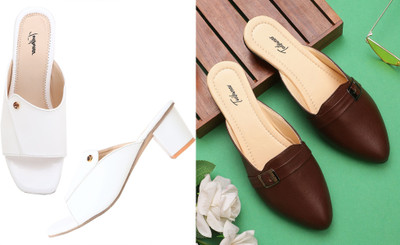 Todhwear Women Heels(White, Beige , 5)
