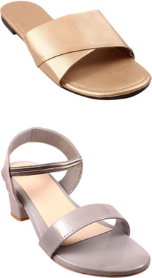 Goraiya Women Flats(Gold, Grey , 5)