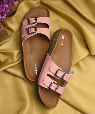 KILLER Stylish Dual Strap Buckle Design Women Flats(Pink , 8)