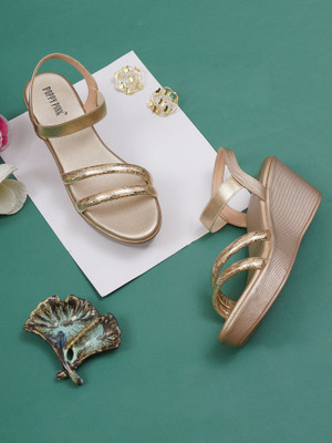 POPPY PINK Women Heels(Gold , 3)