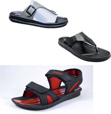 Classica Men Sandals(Grey, Black, Black, Red , 7)
