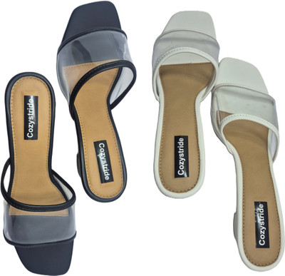 Cozystride Women Heels(Black, White , 9)