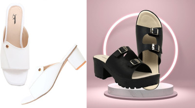 Todhwear Women Heels(White, Black , 5)