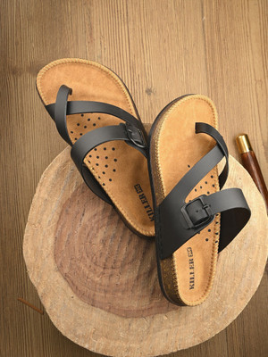 KILLER Stylish Dual Strap Buckle Design Men Sandals(Black , 9)