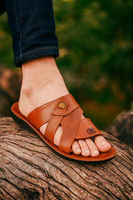 PODDAR Men Slippers(Tan , 6)