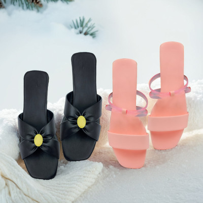 SAYERA Women Flats(Pink, Black , 6)