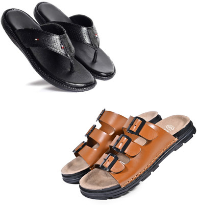 Walkivo Men Sandals(Black, Tan , 10)