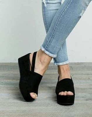 Gloglamp Women Wedges(Black , 3)