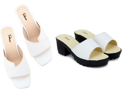 Todhwear Women Heels(Black, White , 6)