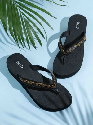 Inc.5 Party Wear Solid Round Toe Wedges Heels Women Sandals(Black , 3)