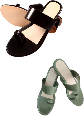 Goraiya Women Heels(Black, Green , 9)