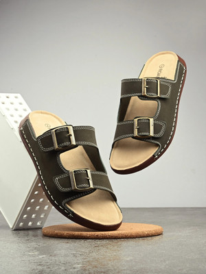 Roadster Stylish Dual Strap Buckle Design Men Sandals(Olive , 11)