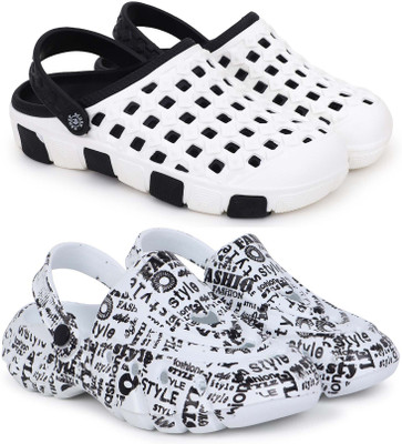 KAPYANSH Men Clogs(Black, White , 8)
