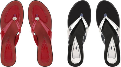 kishu Women Heels(Red, Silver , 4)